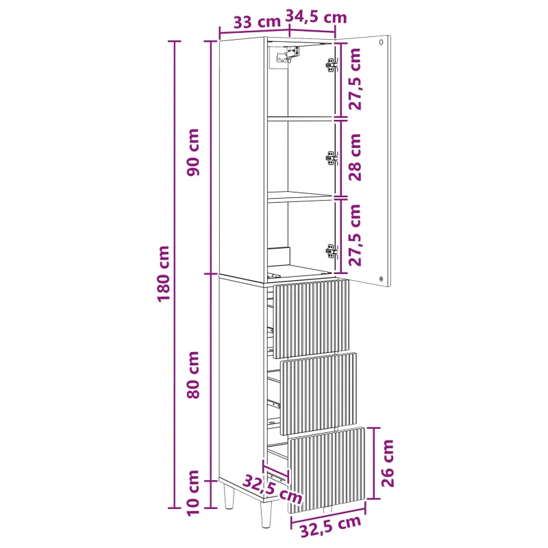Spintelė 2 pcs 33 x 34,5 x 90 cm Apdirbta mediena