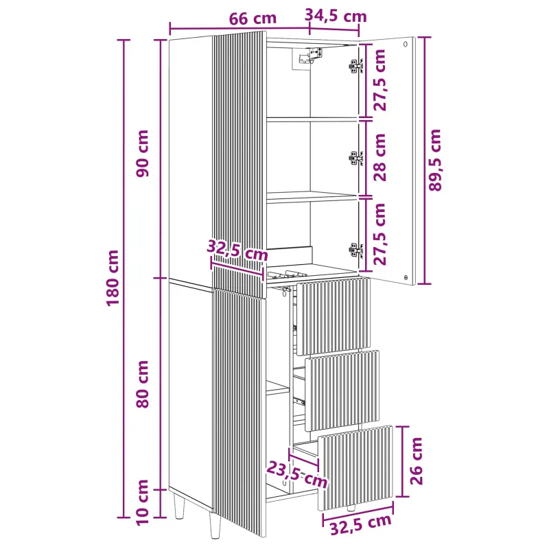 Spintelė 2 pcs 66 x 34,5 x 90 cm Apdirbta mediena