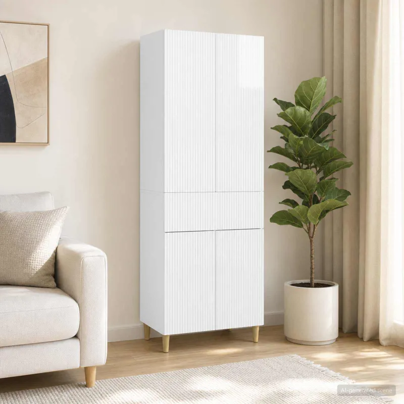 Spintelė 2 pcs Itin blizgi balta 66 x 34,5 x 90 cm