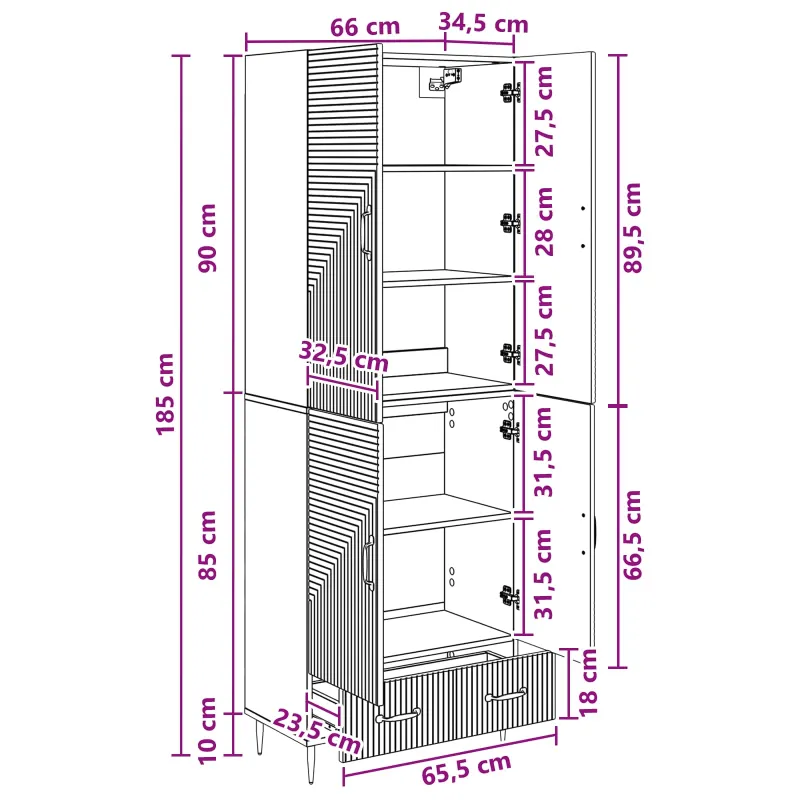 Spintelė 2 pcs 66 x 34,5 x 95 cm Apdirbta mediena