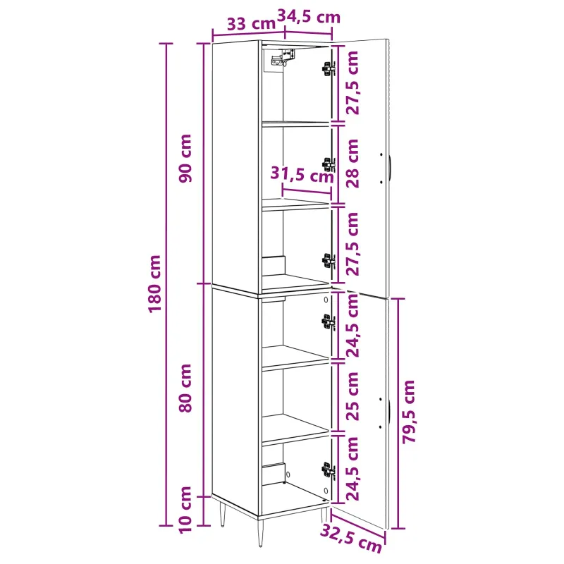 Spintelė 2 pcs Dūminio ąžuolo 33 x 34,5 x 89,5 cm