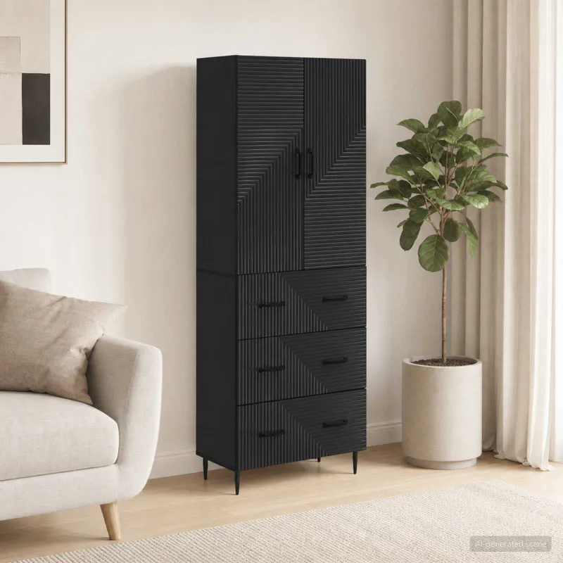 Spintelė 2 pcs Juoda 66 x 34,5 x 90 cm Apdirbta mediena