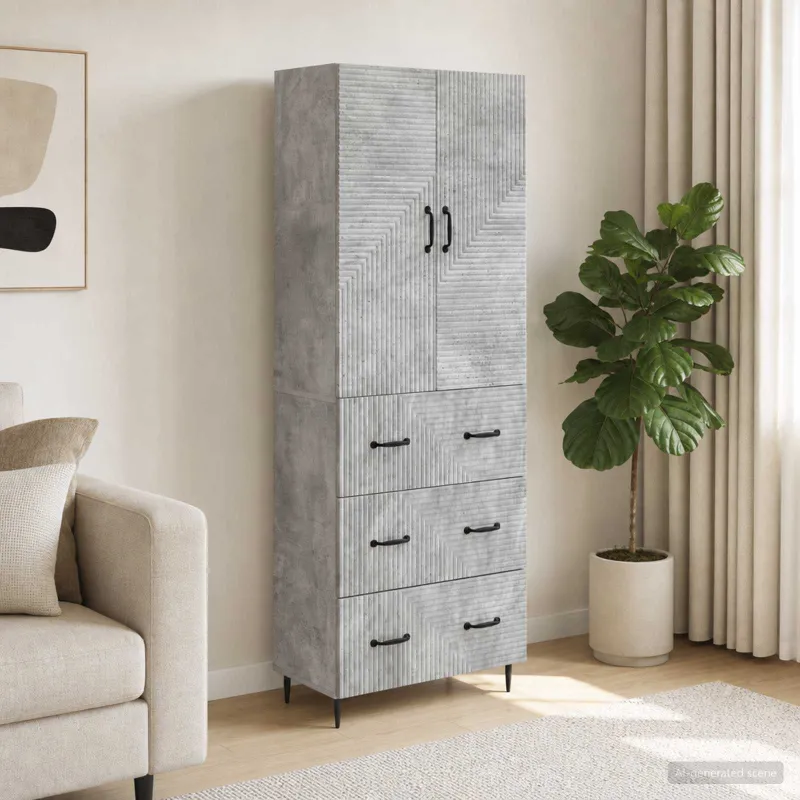 Spintelė 2 pcs Betono pilka 66 x 34,5 x 90 cm Apdirbta mediena