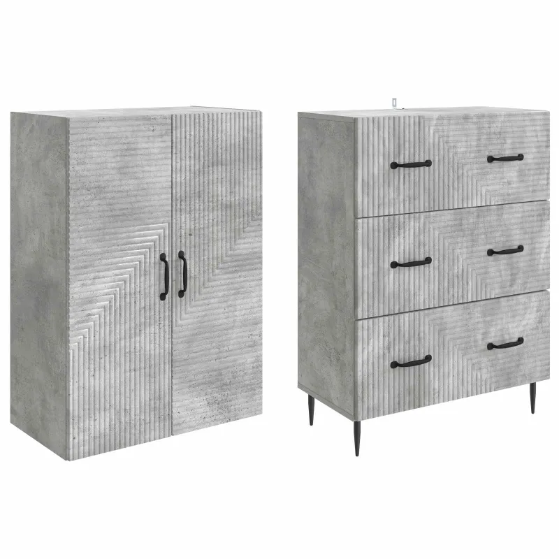 Spintelė 2 pcs Betono pilka 66 x 34,5 x 90 cm Apdirbta mediena