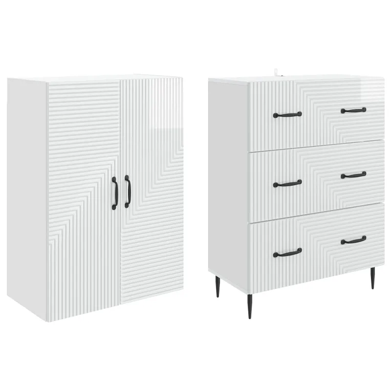 Spintelė 2 pcs Itin blizgi balta 66 x 34,5 x 90 cm