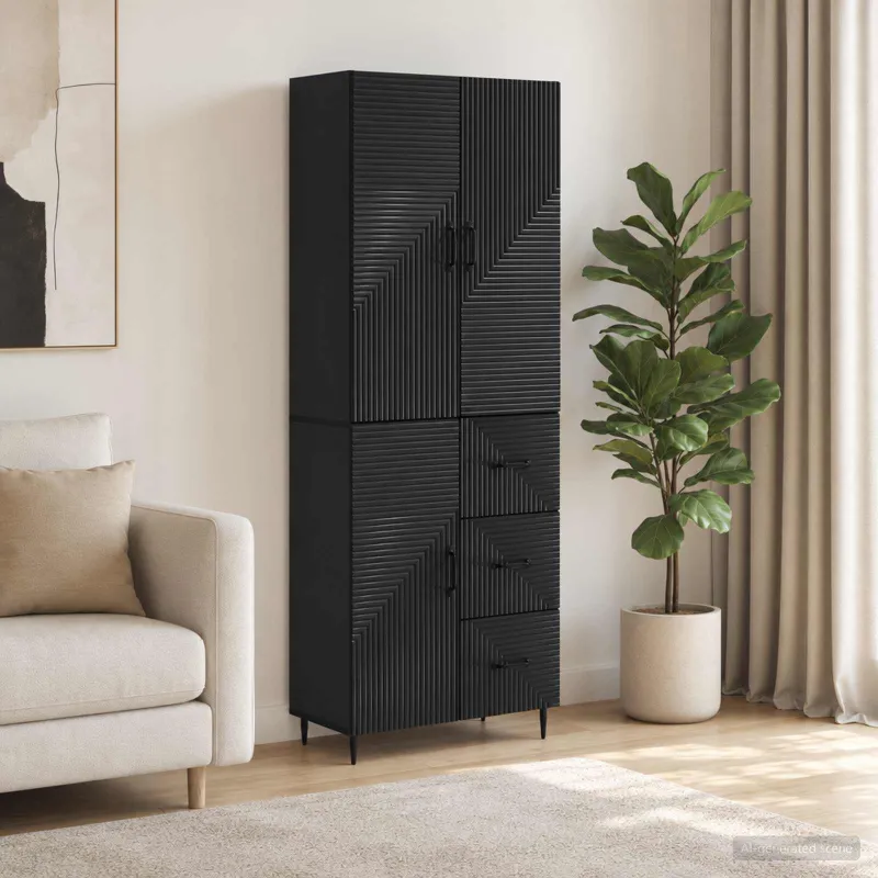 Spintelė 2 pcs Juoda 66 x 34,5 x 89,5 cm Apdirbta mediena