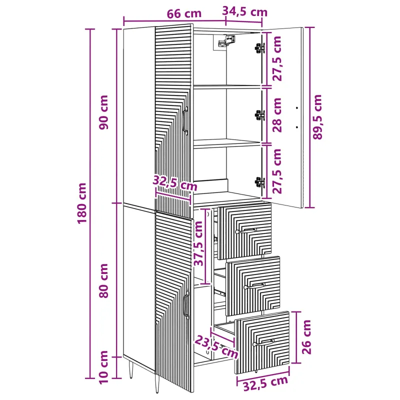 Spintelė 2 pcs Pilka Sonoma 66 x 34,5 x 89,5 cm