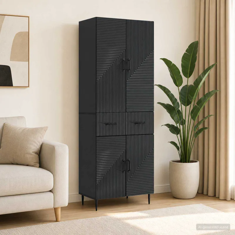 Spintelė 2 pcs Juoda 66 x 34,5 x 89,5 cm Apdirbta mediena
