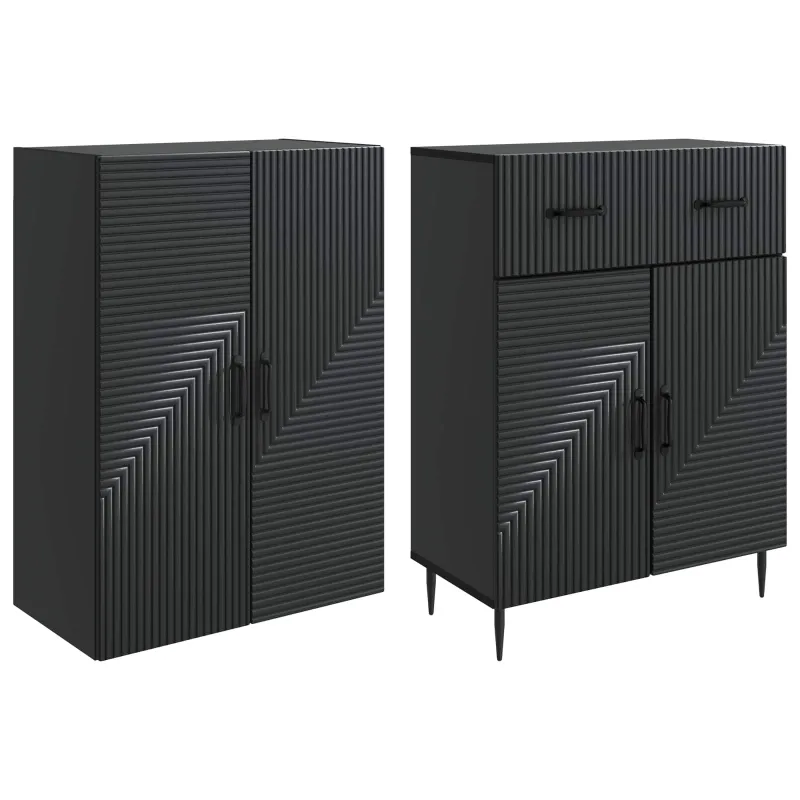 Spintelė 2 pcs Juoda 66 x 34,5 x 89,5 cm Apdirbta mediena