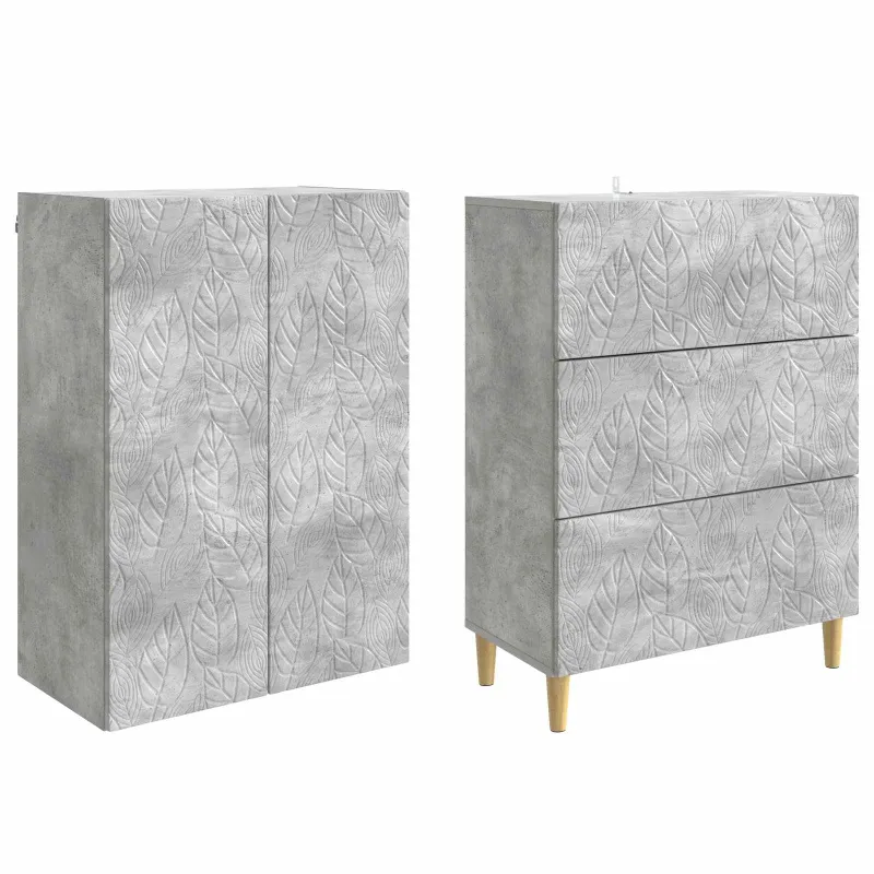Spintelė 2 pcs Betono pilka 66 x 34,5 x 90 cm Apdirbta mediena