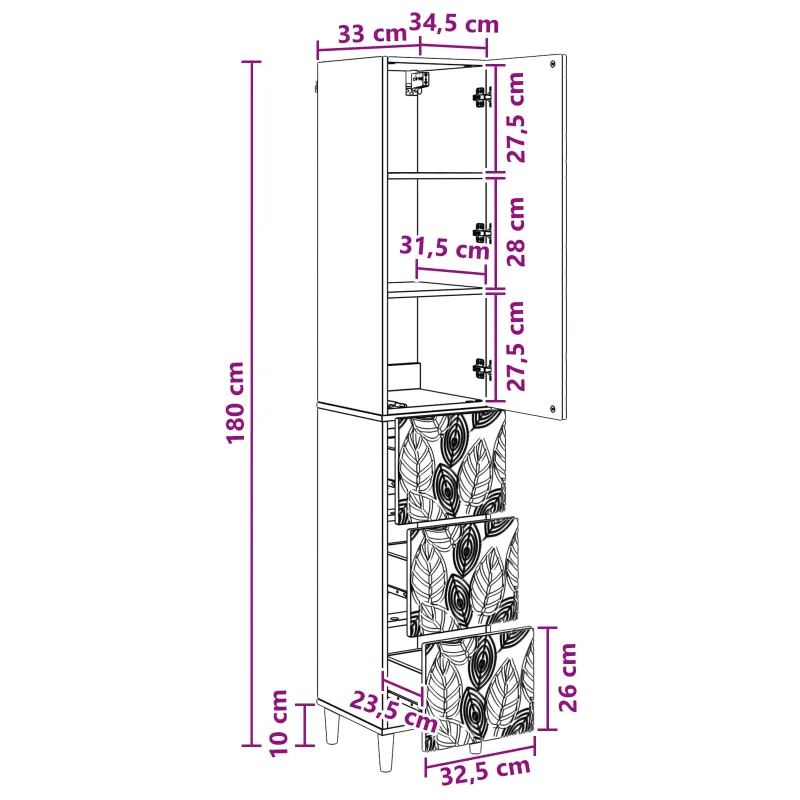 Spintelė 2 pcs Itin blizgi balta 33 x 34,5 x 90 cm