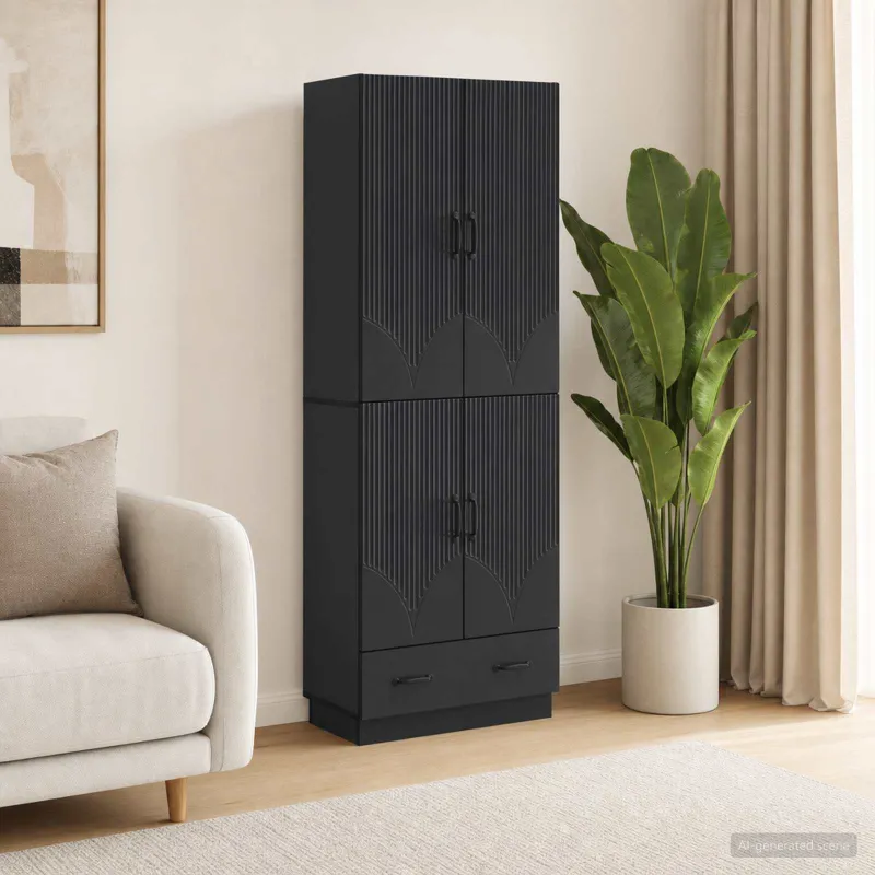 Spintelė 2 pcs Juoda Apdirbta mediena
