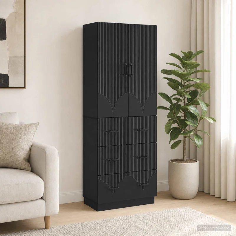 Spintelė 2 pcs Juoda 66 x 34,5 x 87 cm Apdirbta mediena