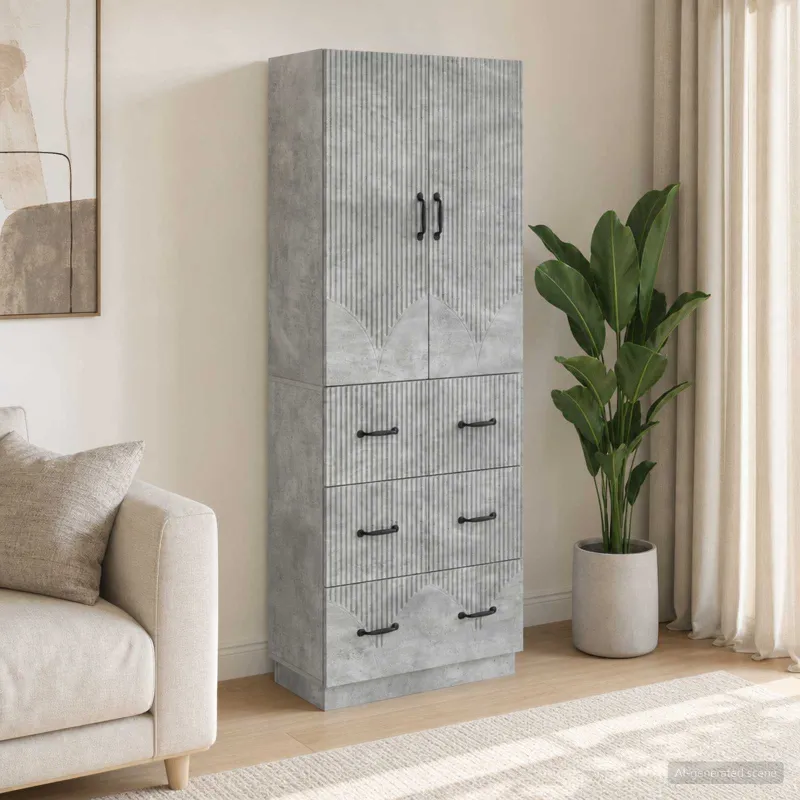 Spintelė 2 pcs Betono pilka 66 x 34,5 x 87 cm Apdirbta mediena