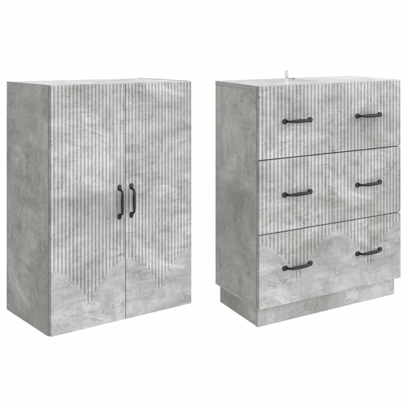 Spintelė 2 pcs Betono pilka 66 x 34,5 x 87 cm Apdirbta mediena