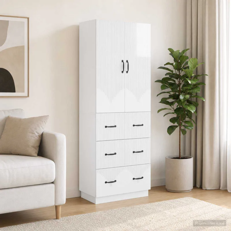 Spintelė 2 pcs Itin blizgi balta 66 x 34,5 x 87 cm