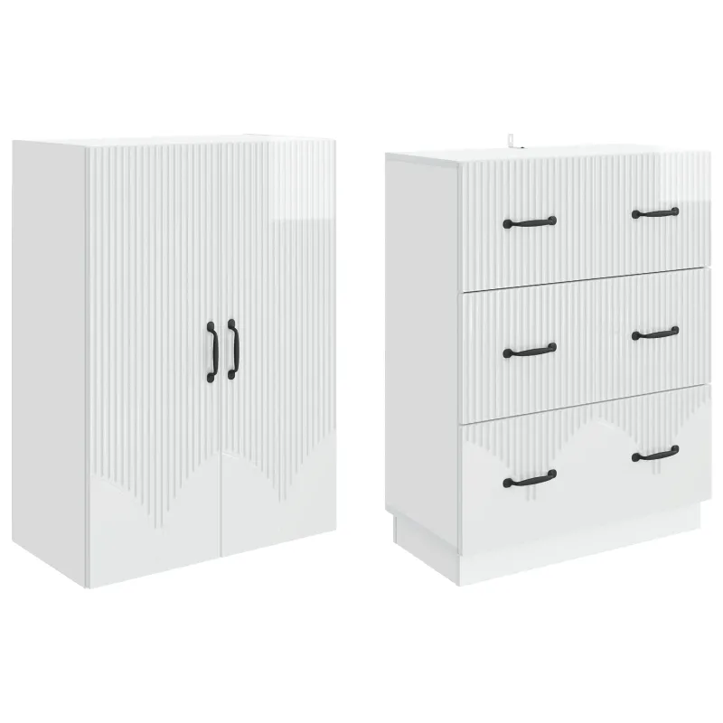 Spintelė 2 pcs Itin blizgi balta 66 x 34,5 x 87 cm