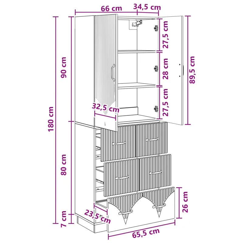 Spintelė 2 pcs Itin blizgi balta 66 x 34,5 x 87 cm