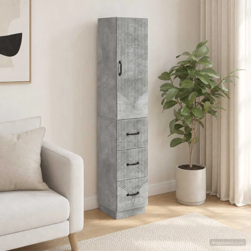 Spintelė 2 pcs Betono pilka 33 x 34,5 x 87 cm Apdirbta mediena