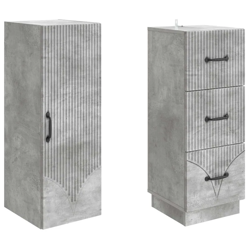 Spintelė 2 pcs Betono pilka 33 x 34,5 x 87 cm Apdirbta mediena