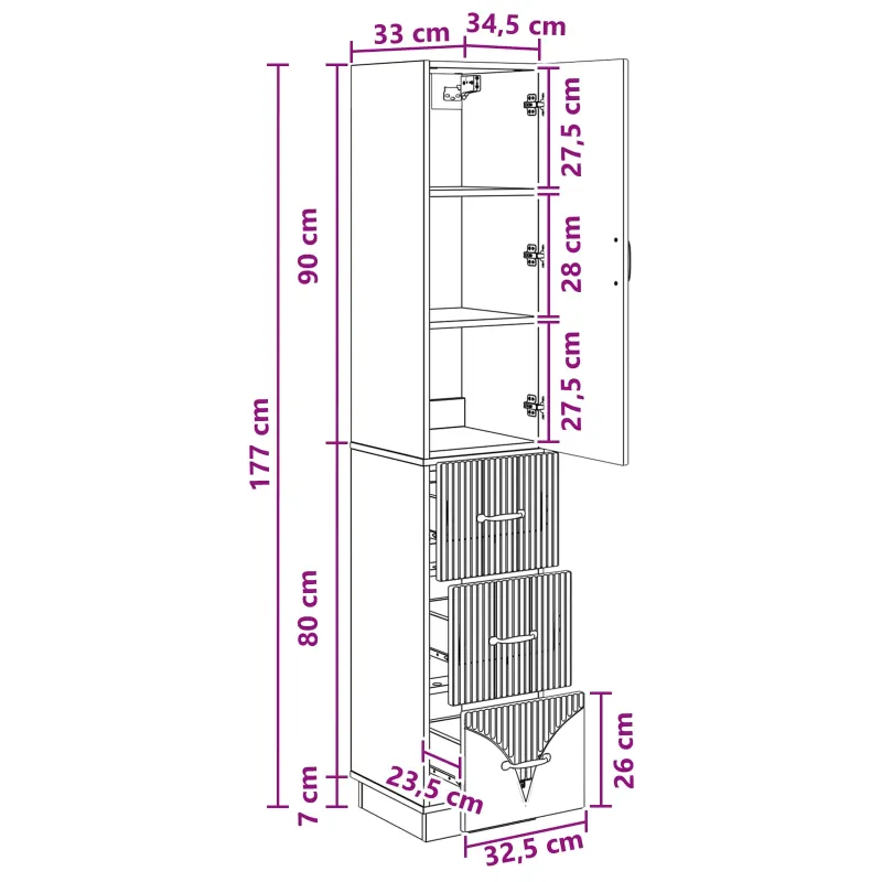 Spintelė 2 pcs Pilka Sonoma 33 x 34,5 x 87 cm Apdirbta mediena