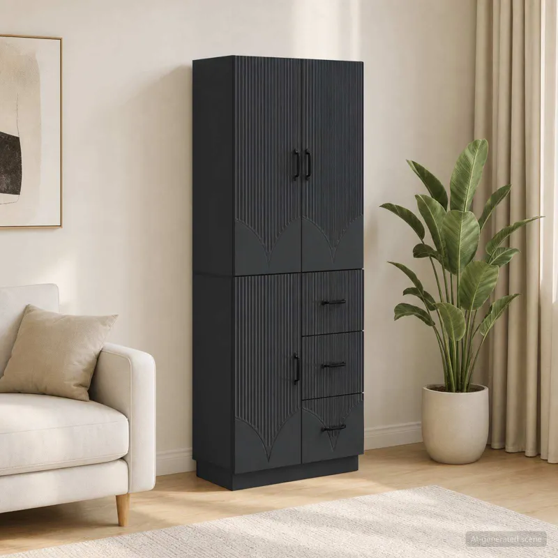 Spintelė 2 pcs Juoda Apdirbta mediena