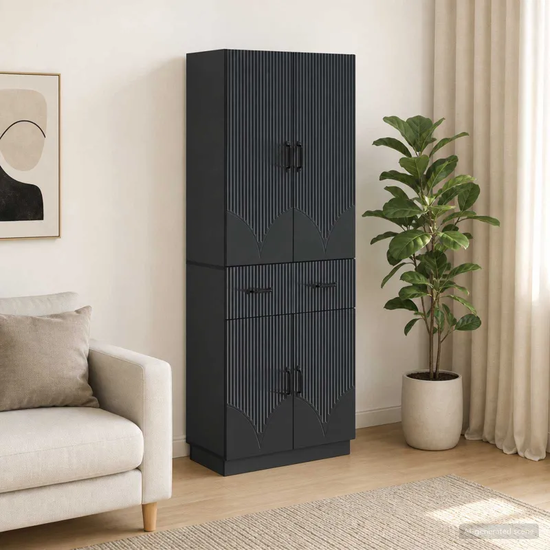 Spintelė 2 pcs Juoda Apdirbta mediena