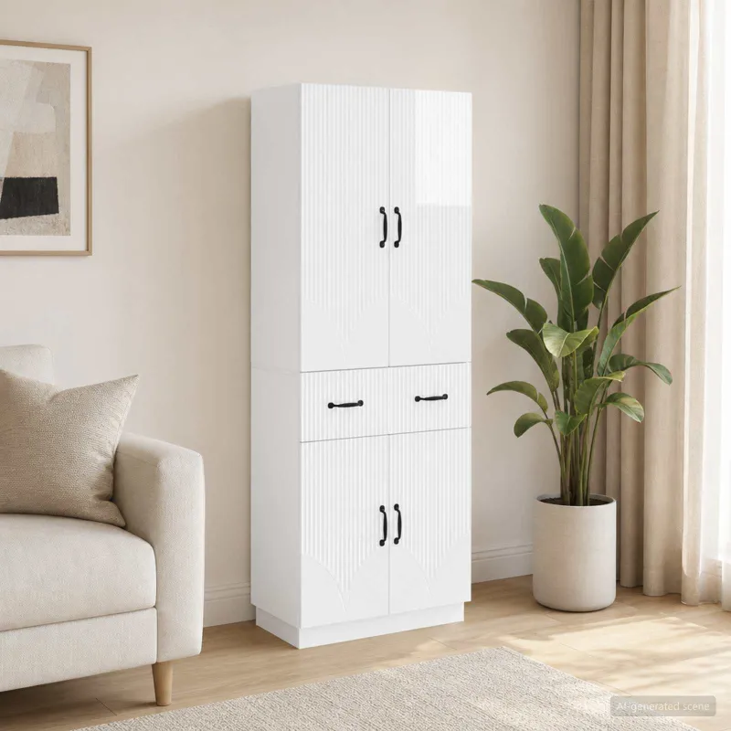 Spintelė 2 pcs Itin blizgi balta Apdirbta mediena