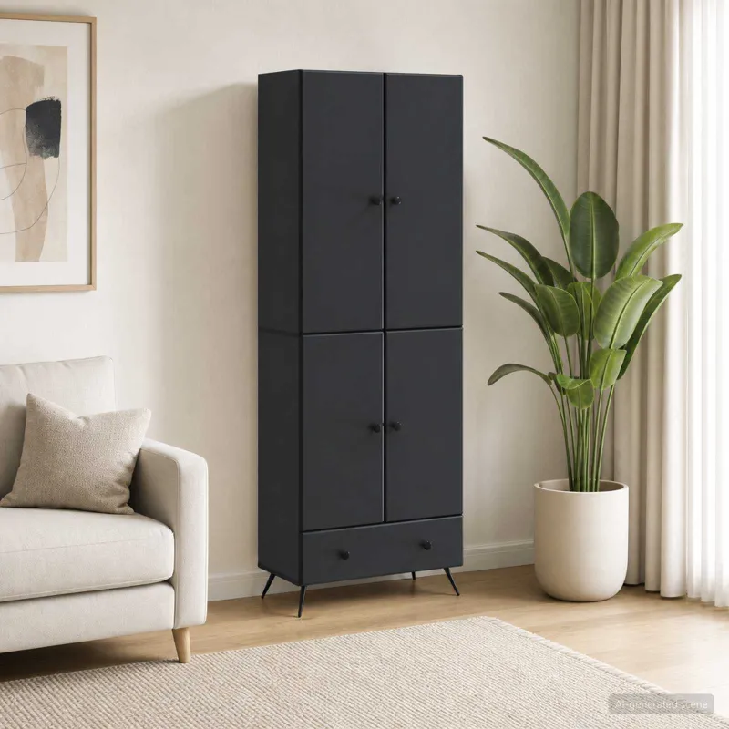 Spintelė 2 pcs Juoda Apdirbta mediena