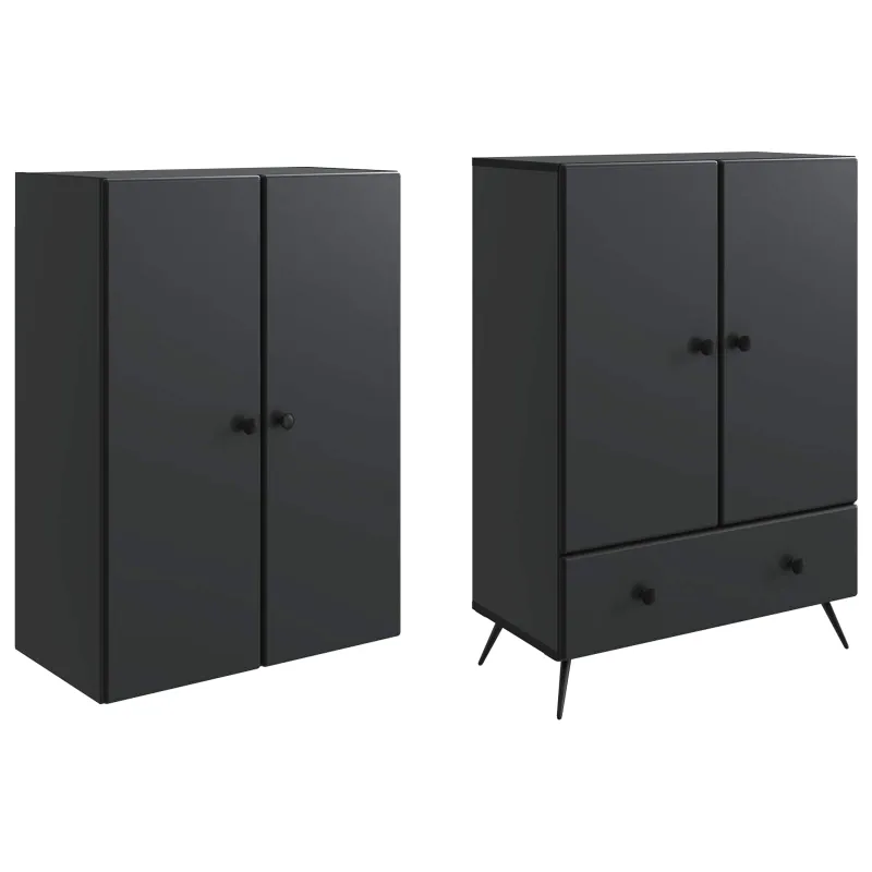 Spintelė 2 pcs Juoda Apdirbta mediena