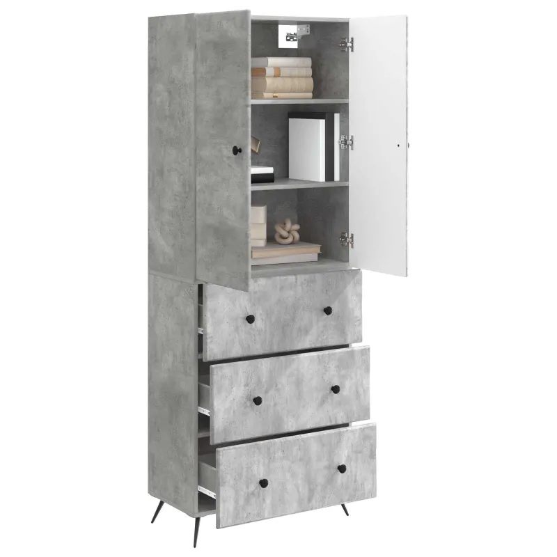 Spintelė 2 pcs Betono pilka 66 x 34,5 x 90 cm Apdirbta mediena