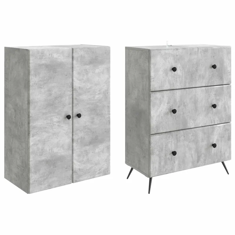 Spintelė 2 pcs Betono pilka 66 x 34,5 x 90 cm Apdirbta mediena