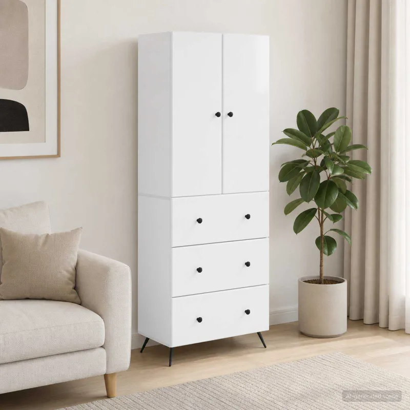 Spintelė 2 pcs Itin blizgi balta 66 x 34,5 x 90 cm