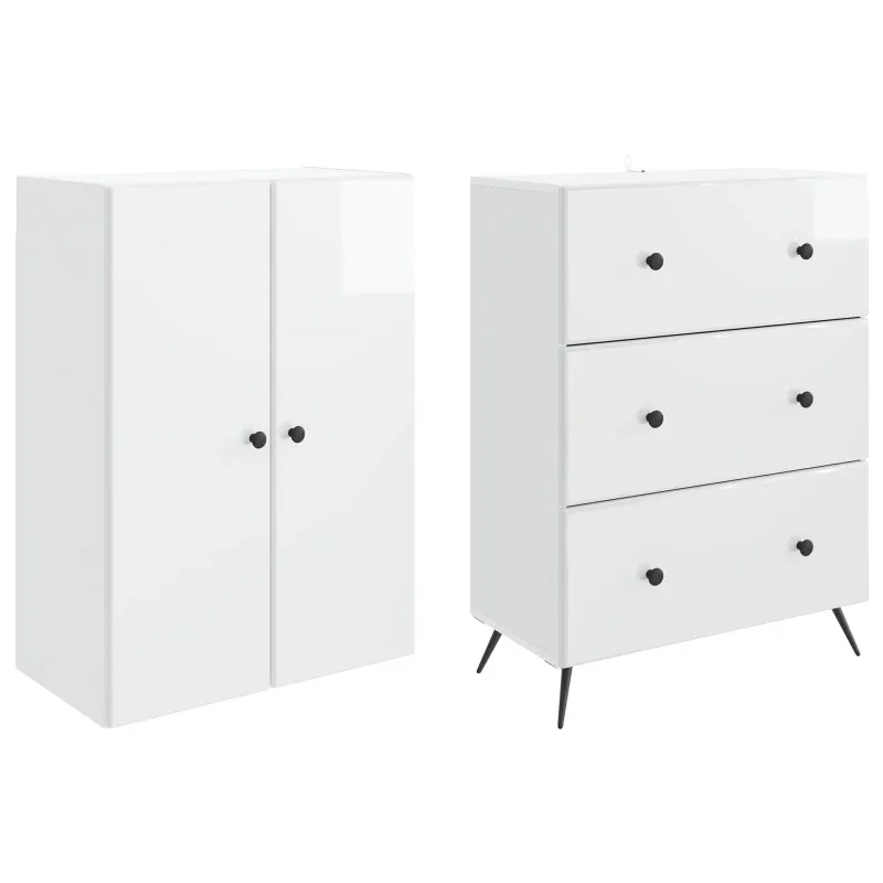 Spintelė 2 pcs Itin blizgi balta 66 x 34,5 x 90 cm