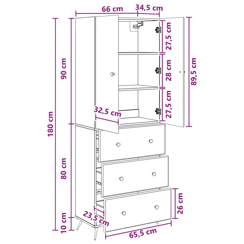 Spintelė 2 pcs Sendintos medienos 66 x 34,5 x 90 cm
