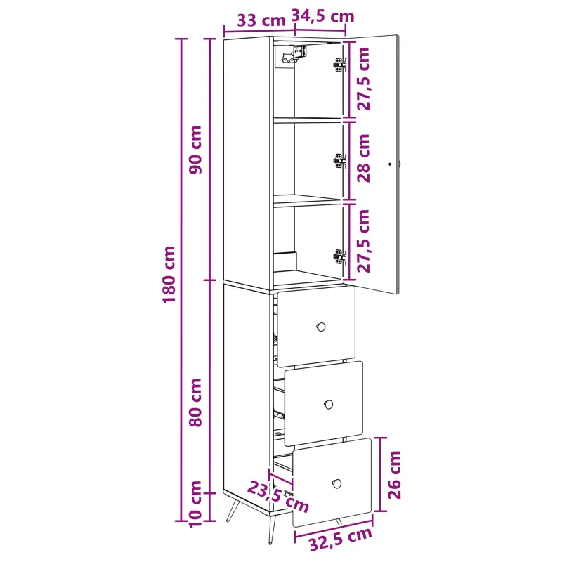 Spintelė 2 pcs Betono pilka 34,5 x 34,5 x 90 cm