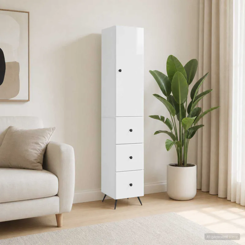 Spintelė 2 pcs Itin blizgi balta 34,5 x 34,5 x 90 cm