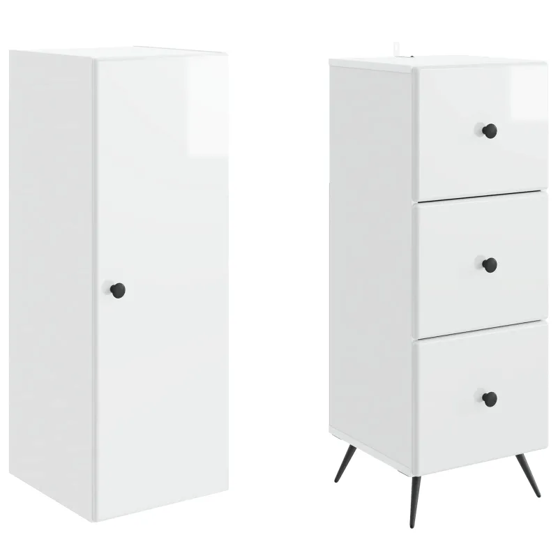 Spintelė 2 pcs Itin blizgi balta 34,5 x 34,5 x 90 cm