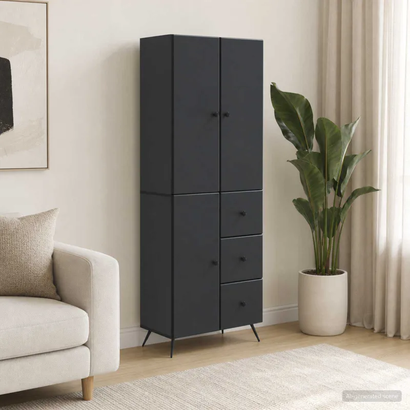 Spintelė 2 pcs Juoda Apdirbta mediena