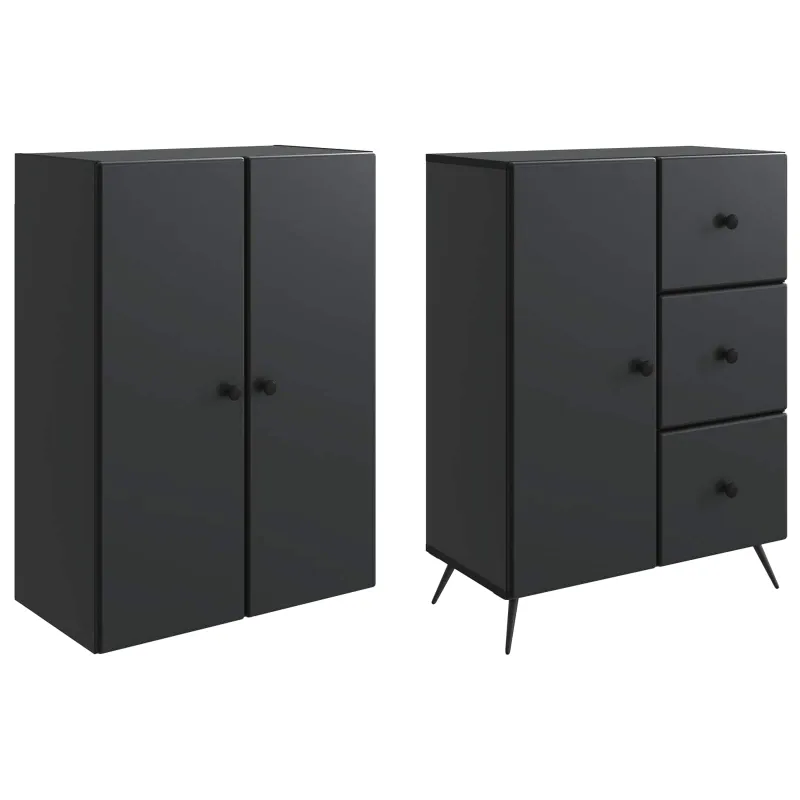 Spintelė 2 pcs Juoda Apdirbta mediena