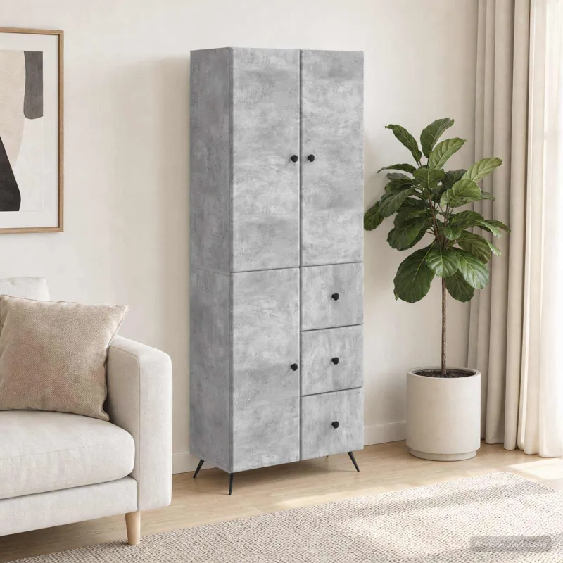 Spintelė 2 pcs Betono pilka Apdirbta mediena