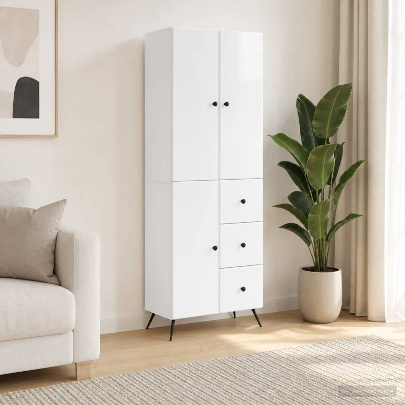 Spintelė 2 pcs Itin blizgi balta Apdirbta mediena
