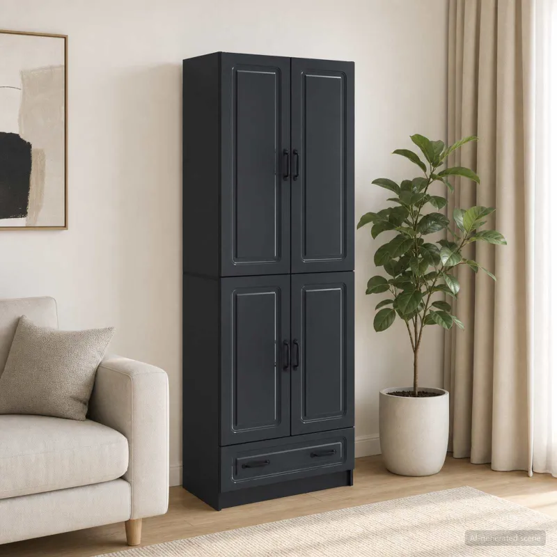 Spintelė 2 pcs Juoda Apdirbta mediena
