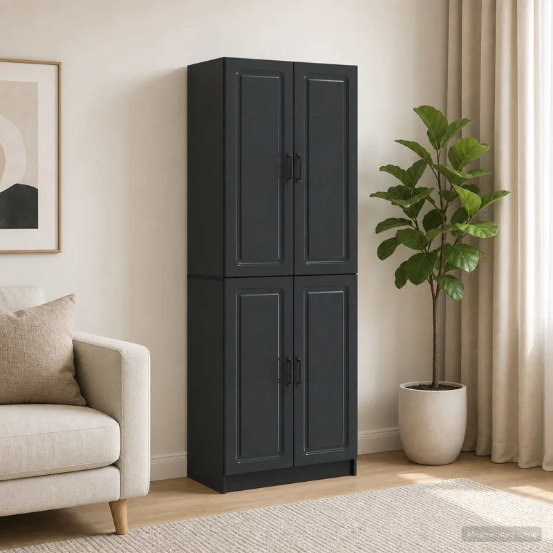 Spintelė 2 pcs Juoda Apdirbta mediena