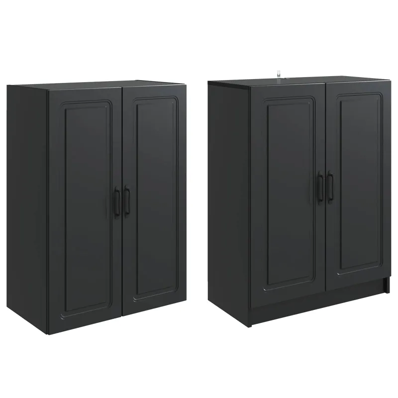 Spintelė 2 pcs Juoda Apdirbta mediena