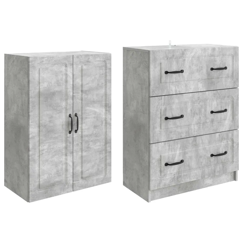 Spintelė 2 pcs Betono pilka 66 x 34,5 x 87 cm Apdirbta mediena
