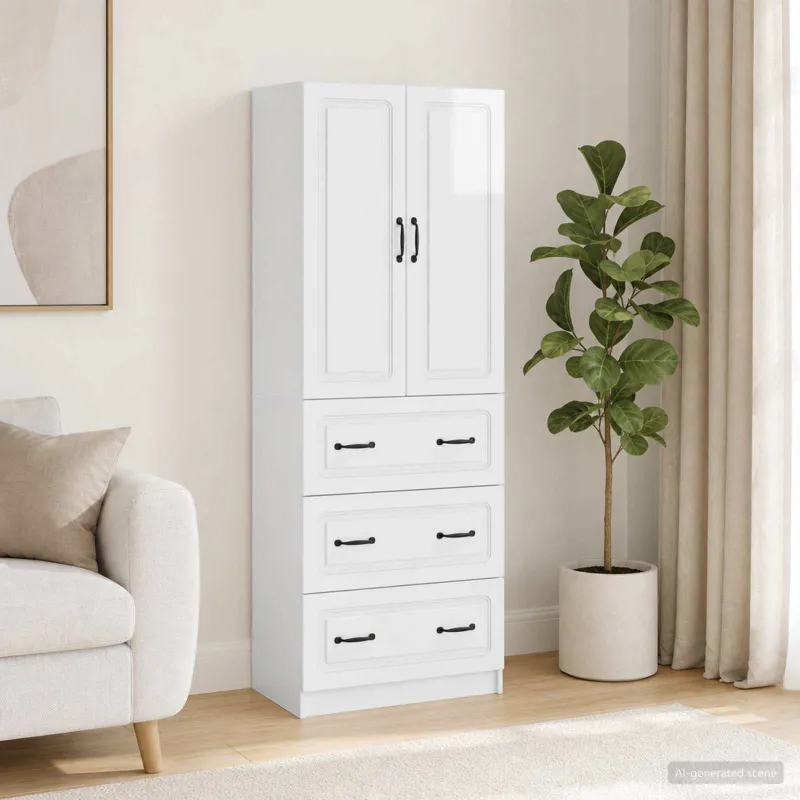 Spintelė 2 pcs Itin blizgi balta 66 x 34,5 x 87 cm