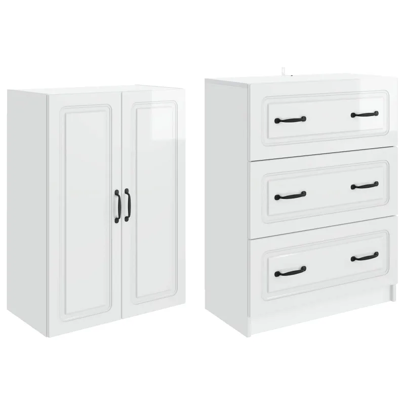 Spintelė 2 pcs Itin blizgi balta 66 x 34,5 x 87 cm