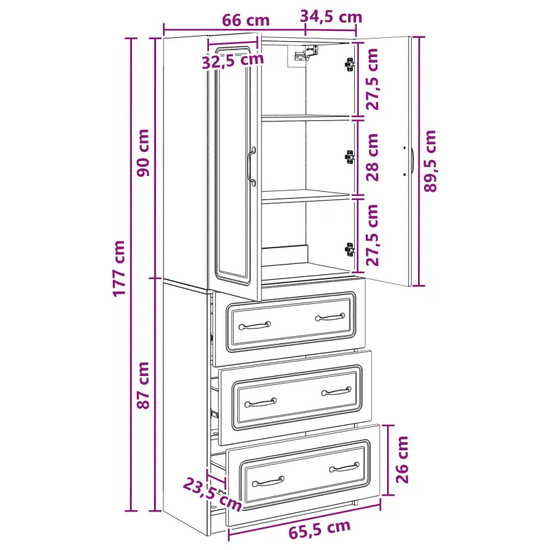 Spintelė 2 pcs Itin blizgi balta 66 x 34,5 x 87 cm