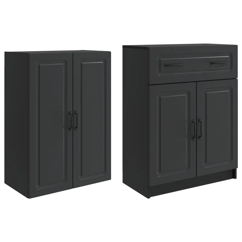 Spintelė 2 pcs Juoda Apdirbta mediena